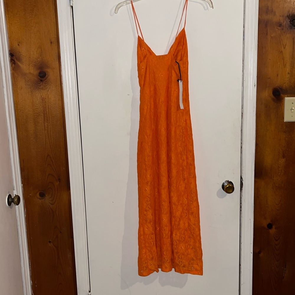 Orange Lace Slip Dress - Picture 2 of 3